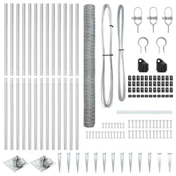 Sechskantzaun 1,6x25 m Verzinkter Stahl, Zaunpfosten mit Spike 13 Stück Ø32 mm 180 cm Verzinkter Stahl