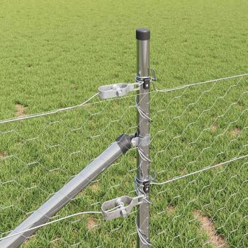 Hexagonzaun 0,5x50 m Verzinkter Stahl, Zaunpfosten mit Spike 13 Stück Ø32 mm 80 cm Verzinkter Stahl