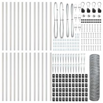 Sechseckzaun 0,6x50 m Feuerverzinkter Stahl, Zaunpfosten mit Spike 13 Stück Ø32 mm 80 cm Feuerverzinkter Stahl