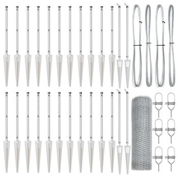 Hexagon Zaun 1x50 m Verzinkter Stahl, Zaunpfosten mit Spike 13 Stk Ø32 mm 120 cm Verzinkter Stahl