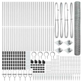 Sechseckzaun 1,4x50 m Feuerverzinkter Stahl, Zaunpfosten mit Spike 13 Stück Ø32 mm 160 cm Feuerverzinkter Stahl