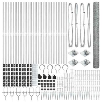 Hexagonzaun 1,5x50 m aus verzinktem Stahl, Zaunpfosten mit Spike, 13 Stück Ø32 mm, 170 cm, verzinkter Stahl