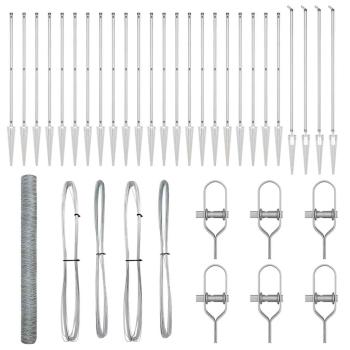 Hexagonzaun 1.6x50 m Verzinkter Stahl, Zaunpfosten mit Spitze 13 Stück Ø32 mm 180 cm Verzinkter Stahl