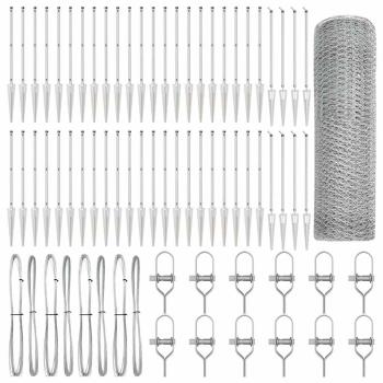 Sechseckzaun 0,4x100 m Verzinkter Stahl, Zaunpfosten mit Spike 13 Stück Ø32 mm 60 cm Verzinkter Stahl