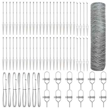 Sechseckzaun 0.5x100 m Verzinkter Stahl, Zaunpfosten mit Spitze 13 Stück Ø32 mm 80 cm Verzinkter Stahl