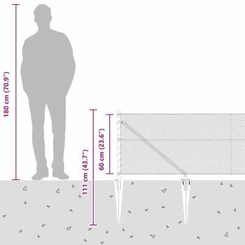 Sechseck Zaun 0,6x100 m Verzinkter Stahl, Zaunpfähle mit Spitze 13 Stück Ø32 mm 80 cm Verzinkter Stahl