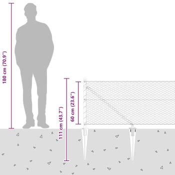 Hexagon Zaun 0.6x100 m Verzinkter Stahl, Zaunpfosten mit Spike 13 Stück Ø32 mm 80 cm Verzinkter Stahl