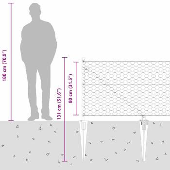 Sechseckzaun 0,8x100 m Feuerverzinkter Stahl, Zaunpfosten mit Spike 13 Stück Ø32 mm 100 cm Feuerverzinkter Stahl
