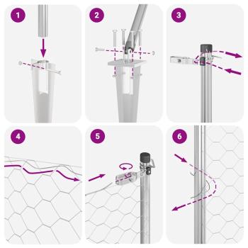 Sechseckzaun 1x100 m Verzinkter Stahl, Zaunpfosten mit Spitze 13 Stk Ø32 mm 120 cm Verzinkter Stahl