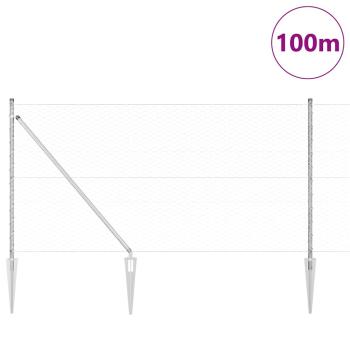 Hexagonzaun 1x100 m Verzinkter Stahl, Zaunpfosten mit Spitze 13 Stück Ø32 mm 120 cm Verzinkter Stahl