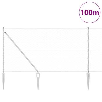 Hexagondrahtzaun 1x100 m Feuerverzinkter Stahl, Zaunpfosten mit Spike 13 Stück Ø32 mm 120 cm Feuerverzinkter Stahl
