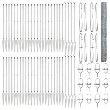 Sechseckzaun 1,6x100 m Verzinkter Stahl, Zaunpfosten mit Spike 13 Stück Ø32 mm 180 cm Verzinkter Stahl