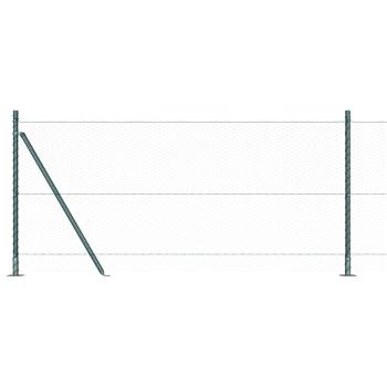 Sechseckzaun Grün 0,8x10 m Stahl, Zaunpfosten mit Fußplatten 7 Stück Ø32mm 90cm verzinkter Stahl