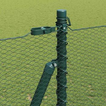 Grüner Sechseckzaun 1,4x10 m aus Stahl, Zaunpfosten mit Fußplatten 7 Stück Ø32mm 78,5cm verzinkter Stahl