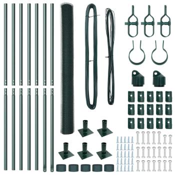 Sechseckzaun Grün 1,4x10 m Stahl, Zaunpfosten mit Bodenplatten 7 Stk Ø32mm 78,5cm verzinkter Stahl