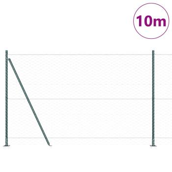 Sechseck-Zaun Grün 1,5x10 m Stahl, Zaunpfosten mit Basisplatten 7 Stück Ø32mm 83,5cm Verzinkter Stahl