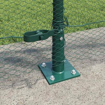 Sechseckzaun Grün 0,8x25 m Stahl, Zaunpfosten mit Basisplatten 13 Stück Ø32mm 90cm verzinkter Stahl