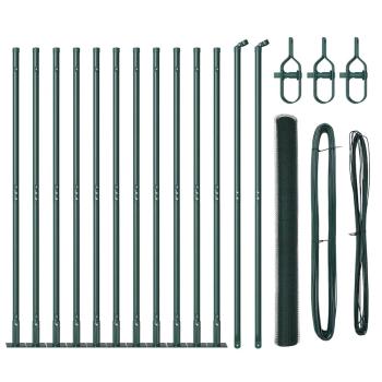 Sechseckzaun Grün 1,6x25 m Stahl, Zaunpfosten mit Bodenplatten 13 Stück Ø32mm 88,5cm verzinkter Stahl