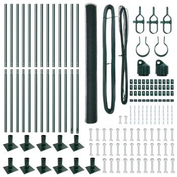 Sechseckzaun Grün 1,6x25 m Stahl, Zaunpfosten mit Bodenplatten 13 Stück Ø32mm 88,5cm verzinkter Stahl