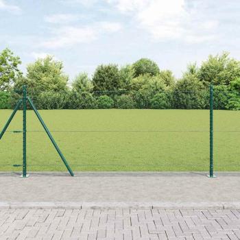 ARDEBO.de - Sechseckzaun Grün 1x50 m Stahl, Zaunpfosten mit Base-Platten 13 Stk Ø32mm 110cm verzinkter Stahl