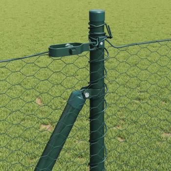 Sechseckzaun Grün 1x50 m Stahl, Zaunpfähle mit Grundplatten 13 Stück Ø32mm 110cm verzinkter Stahl