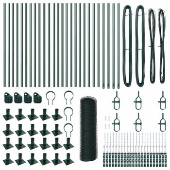 Sechseckzaun Grün 1x50 m Stahl, Zaunpfähle mit Grundplatten 13 Stück Ø32mm 110cm verzinkter Stahl