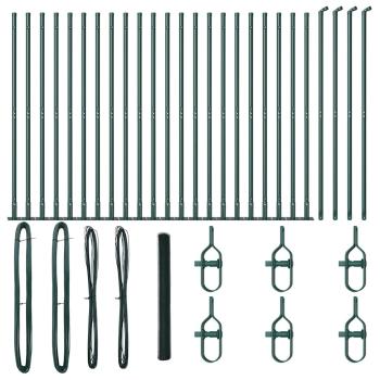 Sechseckzaun Grün 1,4x50 m Stahl, Zaunpfosten mit Basisplatten 13 Stück Ø32mm 78,5cm verzinkter Stahl