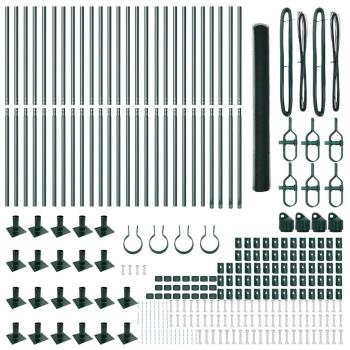 Sechseckzaun Grün 1,4x50 m Stahl, Zaunpfosten mit Basisplatten 13 Stück Ø32mm 78,5cm verzinkter Stahl