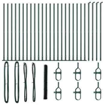 Sechseckzaun Grün 1,4x50 m Stahl, Zaunpfosten mit Fundamentplatten 13 Stück Ø32mm 78,5cm verzinkter Stahl
