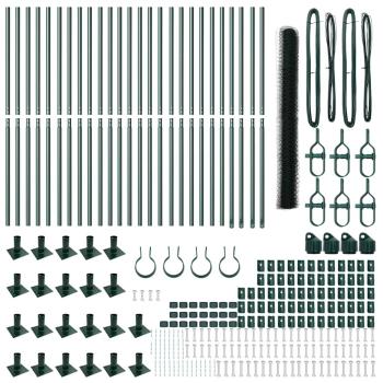 Sechseckzaun Grün 1,6x50 m Stahl, Zaunpfosten mit Fußplatten 13 Stück Ø32mm 88,5cm verzinkter Stahl