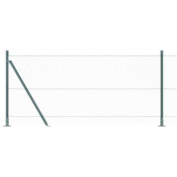 Sechseckzaun Grün 0,8x100 m Stahl, Zaunpfosten mit Fußplatten 13 Stück Ø32mm 90cm verzinkter Stahl