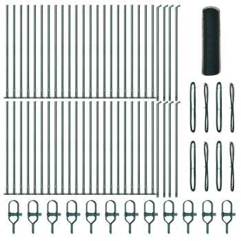 Sechseckzaun Grün 1x100 m Stahl, Zaunpfosten mit Basisplatten 13 Stk Ø32mm 110cm Verzinkter Stahl