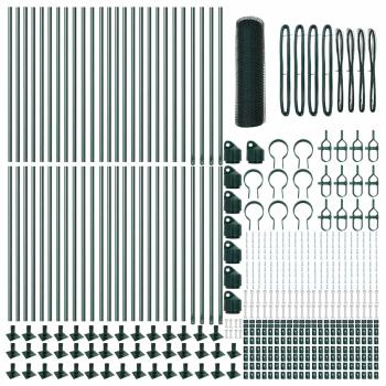 Sechseckzaun Grün 1x100 m Stahl, Zaunpfosten mit Basisplatten 13 Stk Ø32mm 110cm Verzinkter Stahl
