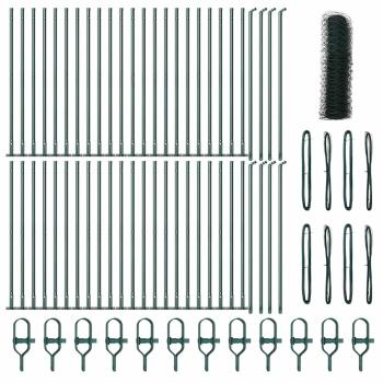 Sechseckzaun Grün 1x100 m Stahl, Zaunpfosten mit Fundamentplatten 13 Stück Ø32mm 110cm verzinkter Stahl