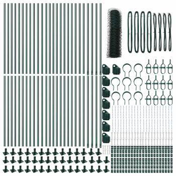 Sechseckzaun Grün 1x100 m Stahl, Zaunpfosten mit Fundamentplatten 13 Stück Ø32mm 110cm verzinkter Stahl