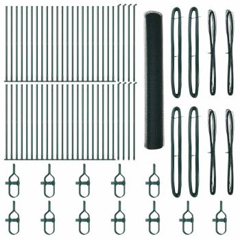 Hexagonzaun Grün 1,2x100 m Stahl, Zaunpfosten mit Bodenplatten 13 Stück Ø32mm 68,5cm Verzinkter Stahl