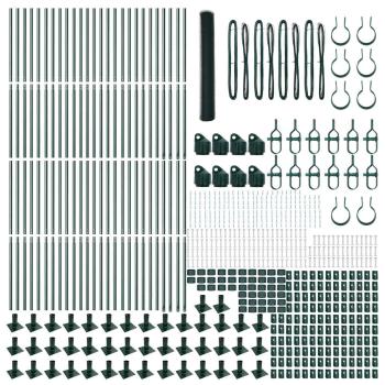 Hexagonzaun Grün 1,2x100 m Stahl, Zaunpfosten mit Bodenplatten 13 Stück Ø32mm 68,5cm Verzinkter Stahl