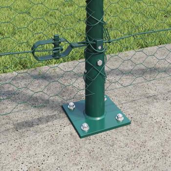 Hexagon Zaun Grün 1,2x100 m Stahl, Zaunpfosten mit Bodenplatten 13 Stück Ø32mm 68,5cm verzinkter Stahl