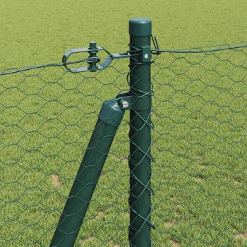 Hexagon Zaun Grün 1,2x100 m Stahl, Zaunpfosten mit Bodenplatten 13 Stück Ø32mm 68,5cm verzinkter Stahl