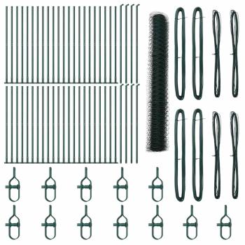 Hexagonzaun Grün 1,2x100 m Stahl, Zaunpfosten mit Bodenplatten 13 Stück Ø32mm 68,5cm galvanisierter Stahl