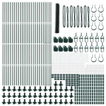 Hexagonzaun Grün 1,2x100 m Stahl, Zaunpfosten mit Bodenplatten 13 Stück Ø32mm 68,5cm galvanisierter Stahl