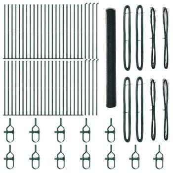 Sechseckzaun Grün 1.4x100 m Stahl, Zaunpfeiler mit Basisplatten 13 Stück Ø32mm 78.5cm verzinkter Stahl