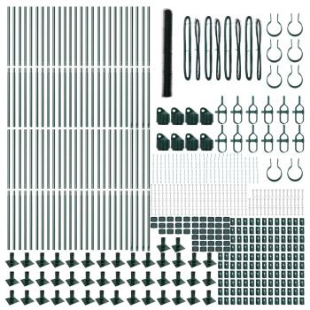 Hexagonzaun Grün 1,5x100 m Stahl, Zaunpfosten mit Bodenplatten 13 Stück Ø32mm 83,5cm verzinkter Stahl