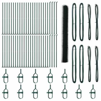Sechseckenzaun Grün 1,6x100 m Stahl, Zaunpfosten mit Bodenplatten 13 Stk Ø32mm 88,5cm verzinkter Stahl