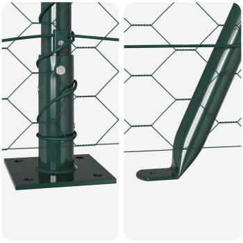 Sechseckzaun Grün 1,6x100 m Stahl, Zaunpfosten mit Basisplatten 13 Stück Ø32mm 88,5cm verzinkter Stahl