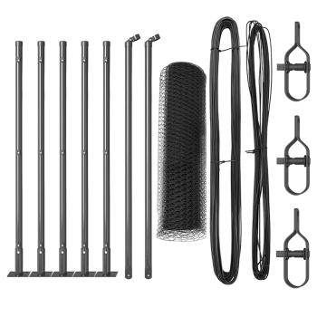 Sechskantzaun Grau 0,6x10 m aus Stahl, Zaunpfosten mit Sockelplatten 7 Stück Ø32mm 70cm verzinkter Stahl