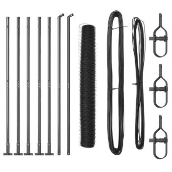 Sechseckzaun Grau 1x10 m Stahl, Zaunpfosten mit Bodenplatten 7 Stück Ø32mm 110cm verzinkter Stahl