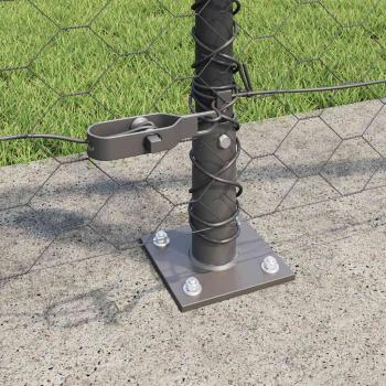 Sechseckzaun Grau 1x10 m Stahl, Zaunpfosten mit Bodenplatten 7 Stück Ø32mm 110cm verzinkter Stahl