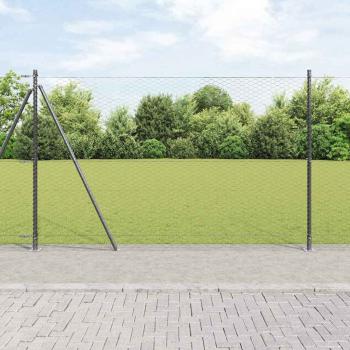 ARDEBO.de - Sechseckzaun Grau 1,5x10 m Stahl, Zaunpfosten mit Fundamentplatten 7 Stück Ø32mm 83,5cm verzinkter Stahl