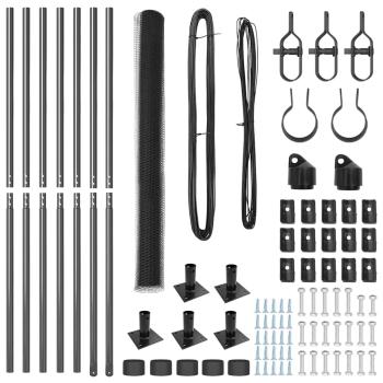 Hexagonzaun Grau 1.6x10 m Stahl, Zaunpfosten mit Fundamentplatten 7 Stück Ø32mm 88.5cm verzinkter Stahl